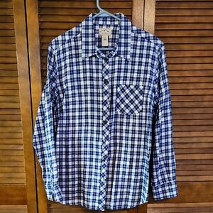 Women's Blue Checkered Lightweight Flannel Shirt